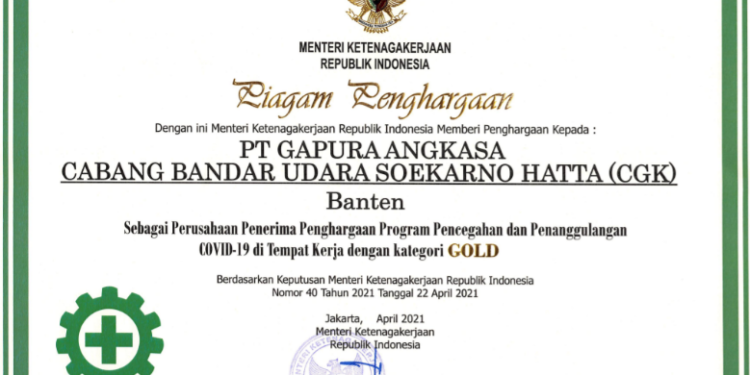 Kementerian Tenaga Kerja RI dan Pemprov Banten Berikan Penghargaan kepada Gapura Angkasa